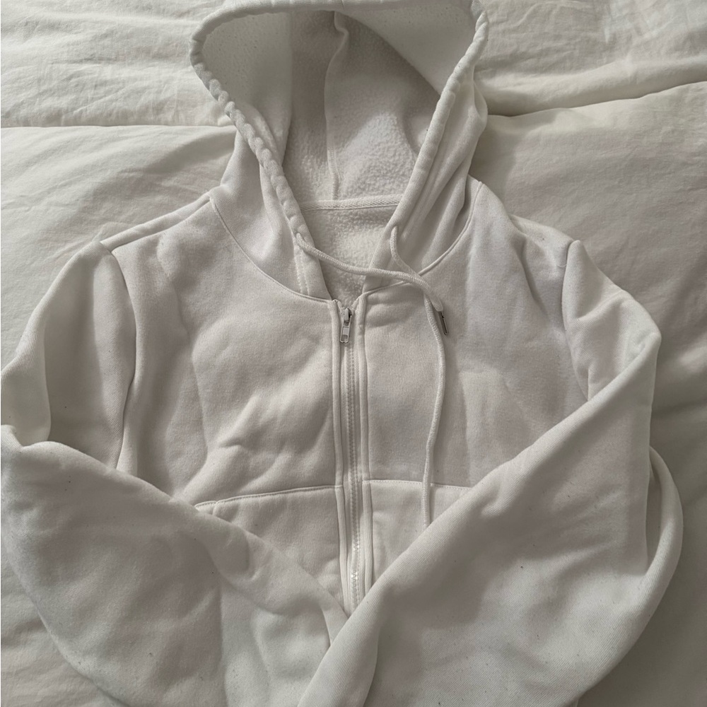 Cropped White Zip-Up Hoodie